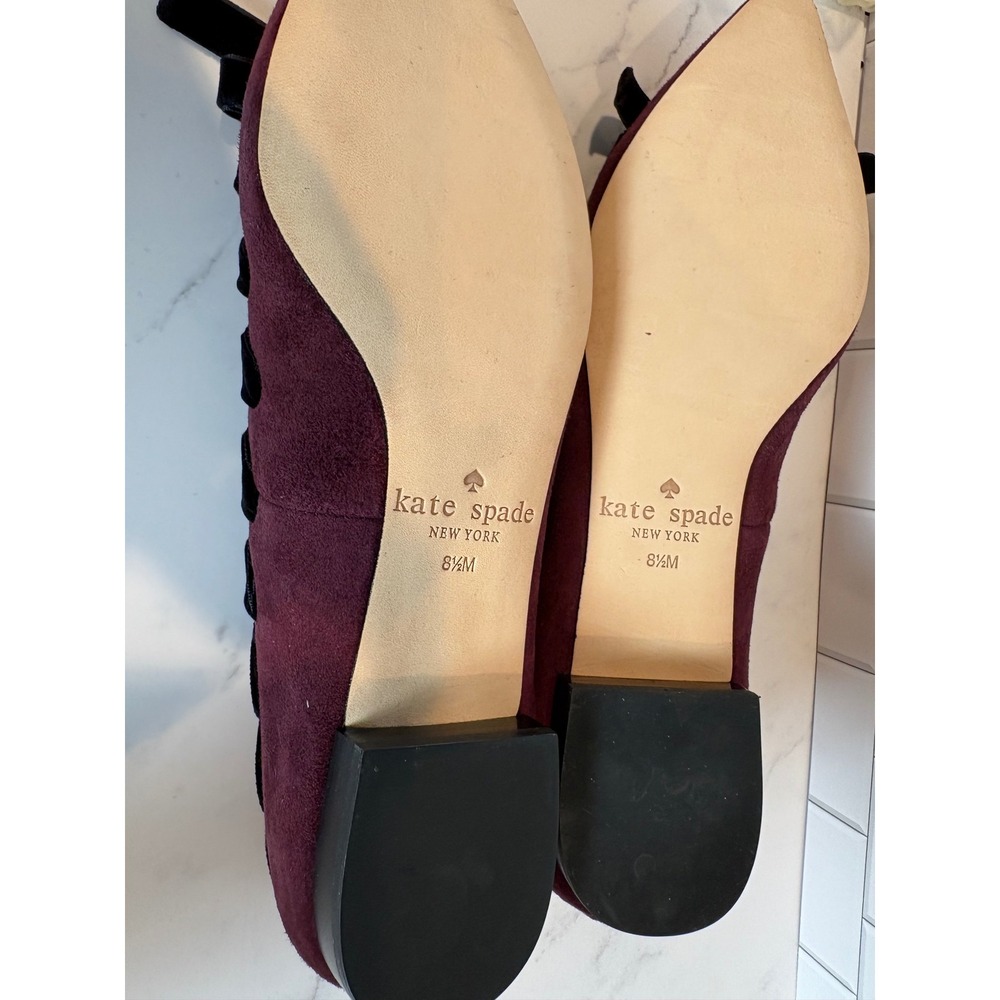 Kate Spade Burgundy Suede Velvet Whipstitch Bow Pointed Toe Flats Shoes 8.5M NIB - Picture 5 of 9